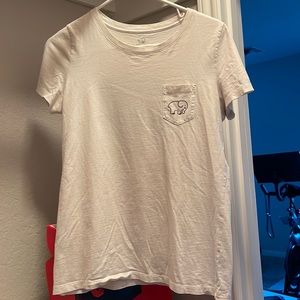 White T-Shirt with green and blue plaid detail on back, good condition